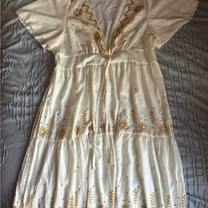SHEIN Cream and Gold Floral Dress